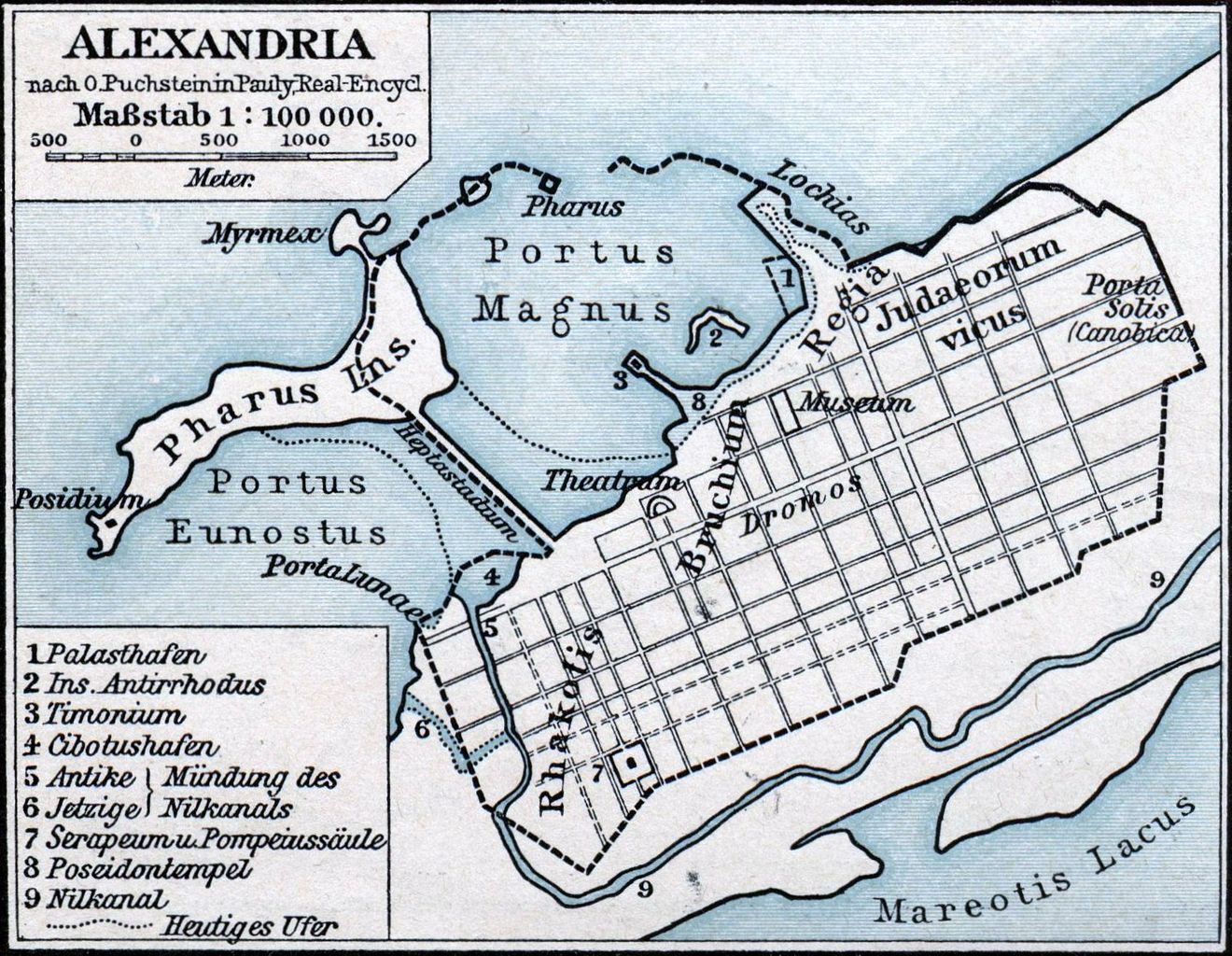 Mapa da antiga Alexandria (imagem extraída do atlas escolar de F. W. Putzgers)