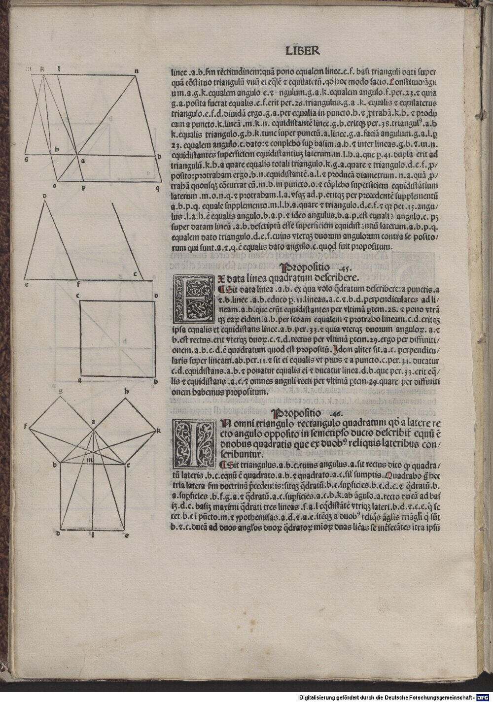 Em 25 de maio de 1482, o impressor Erhard Ratdolt, de Veneza, lançou a primeira edição impressa (editio princeps) dos Elementos de Euclides — Praeclarissimus liber elementorum Euclidis in artem geometriae. O texto de Ratdolt foi baseado em uma tradução do árabe para o latim, presumivelmente feita por Abelardo de Bath no século XII, editada e anotada por Giovanni Compano (Campanus de Novara) no século XIII. A primeira edição impressa de Euclides foi o primeiro livro substancial a conter figuras geométricas, das quais incluía mais de 400. (Fonte: Bayerische Staatsbibliothek)