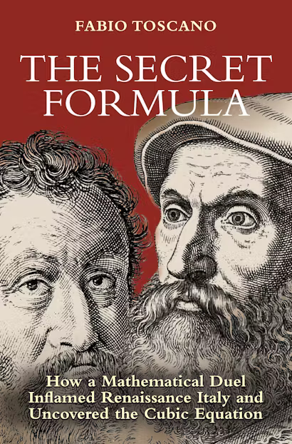  “Niccolò Tartaglia (à direita) era um professor ambicioso que possuía uma fórmula secreta — a chave para desvendar um problema matemático aparentemente insolúvel. Gerolamo Cardano (à esquerda) era um médico, erudito brilhante e notório jogador que não hesitaria em usar bajulação e até mesmo artimanhas para descobrir o segredo de Tartaglia.”  